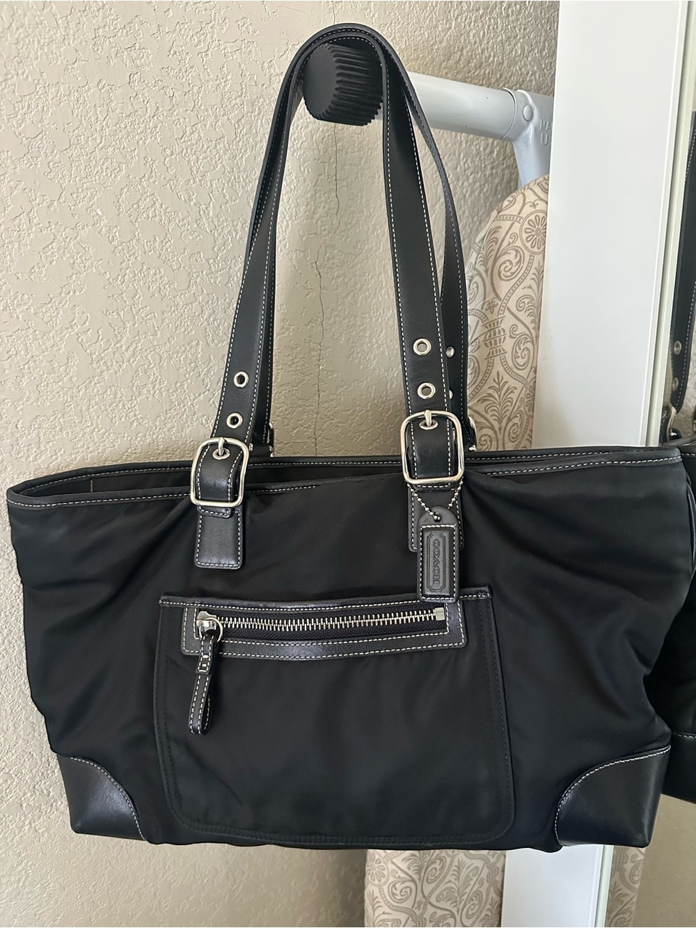 Coach Black Nylon Messenger Tote with Silver Hardware